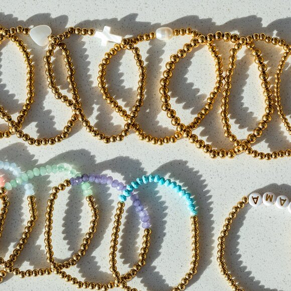 You Pick 2 WATERPROOF Gold Stretch Bracelets Non-tarnish Gemstone & Pearl & Bead - Picture 10 of 16